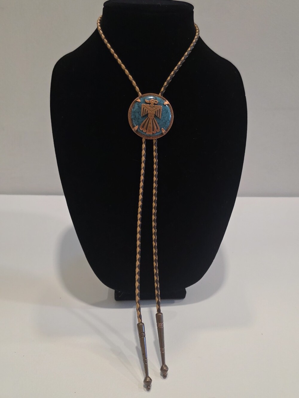 Vintage Bell Trading Post Copper Thunderbird Bolo Tie Turquoise marbled cabochon
